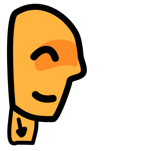 A yellow head seen from the side has arrows and spirals and swishy lines leading up to, and below its nose and in front of its mouth, on its neck is another arrow pointing down. The head and neck have black line art echoed with white, the rest of the image has white line art.